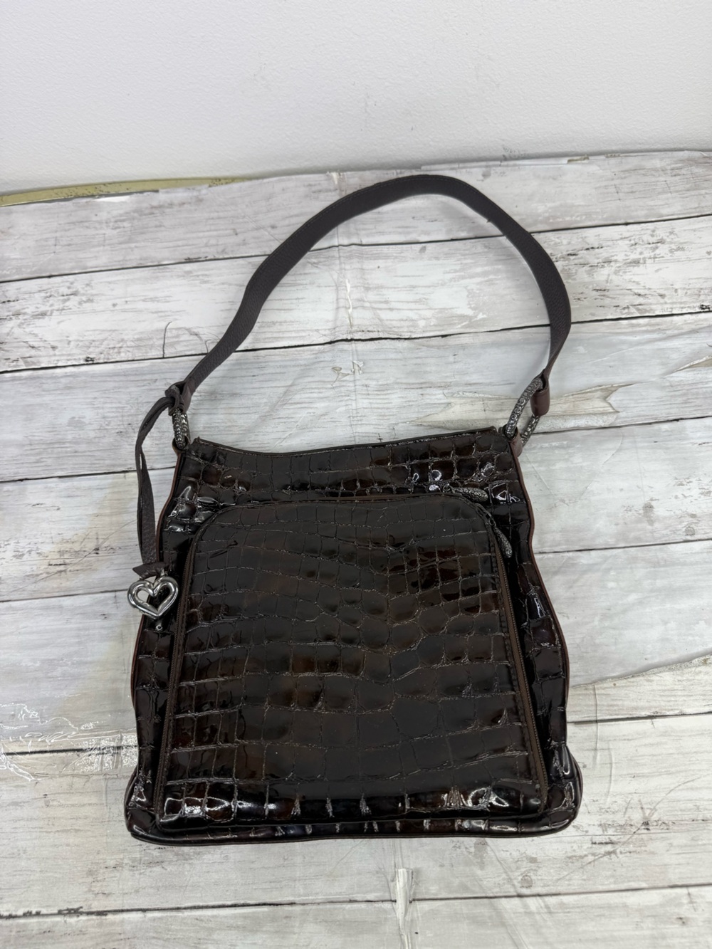 Brighton Brown Patent Leather Embossed Sonny Shoulder Bag